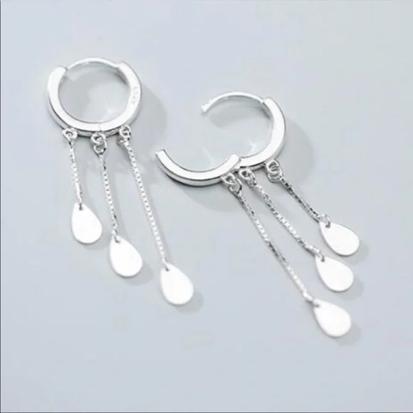 NEW 925 STERLING SILVER TASSEL HOOP EARRINGS, WONDERFUL EARRINGS, WOW EARRINGS - Picture 4 of 6